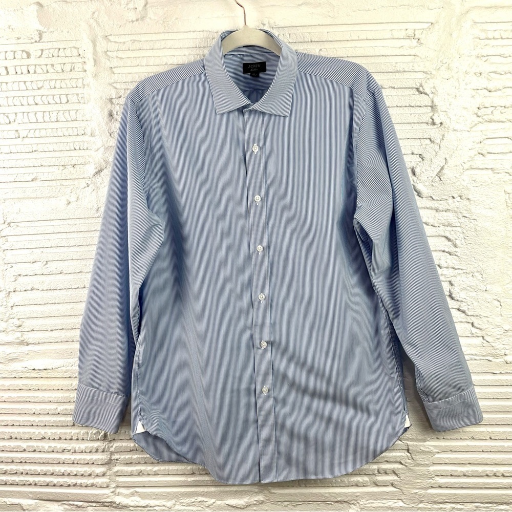 J. Crew Men's Ludlow Classic Dress Shirt Blue & White Pinstripe Size 15.5/33
